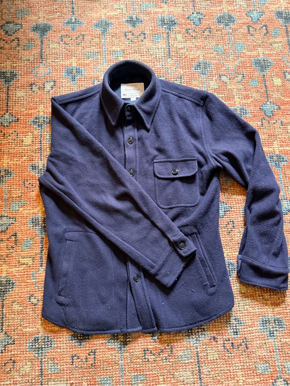 Classic Navy Wool Chore Pea Coat with Button Closure - Raleigh - Gerald